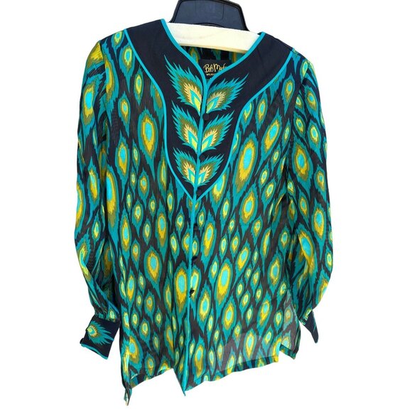 Vtg. Bob Mackie Size Small Silk Wearable Art Peacock Feather Blouse New - Picture 1 of 9